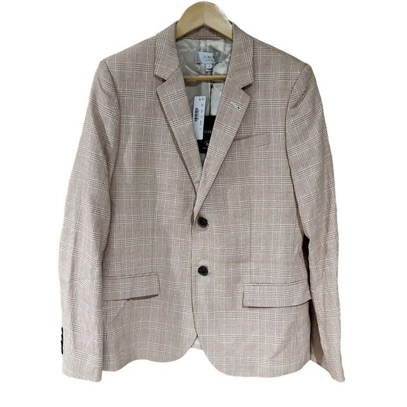 RARE NWT J.Crew Ludlow Tan Plaid Blazer Size Women Size 14 Linen Checkered Coat - Picture 2 of 14